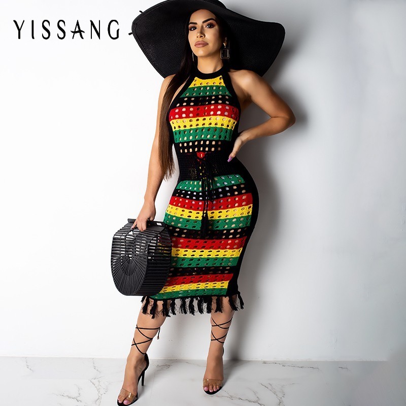 Yissang Patchwork Tassel Party Dress Women Hollow Out Striped Halter Sexy Summer Backless Dress Female Elegant Midi, Multi
Yissang Patchwork Tassel Party Dress Women Hollow Out Striped Halter Sexy Summer Backless Dress Female Elegant Midi, Multi