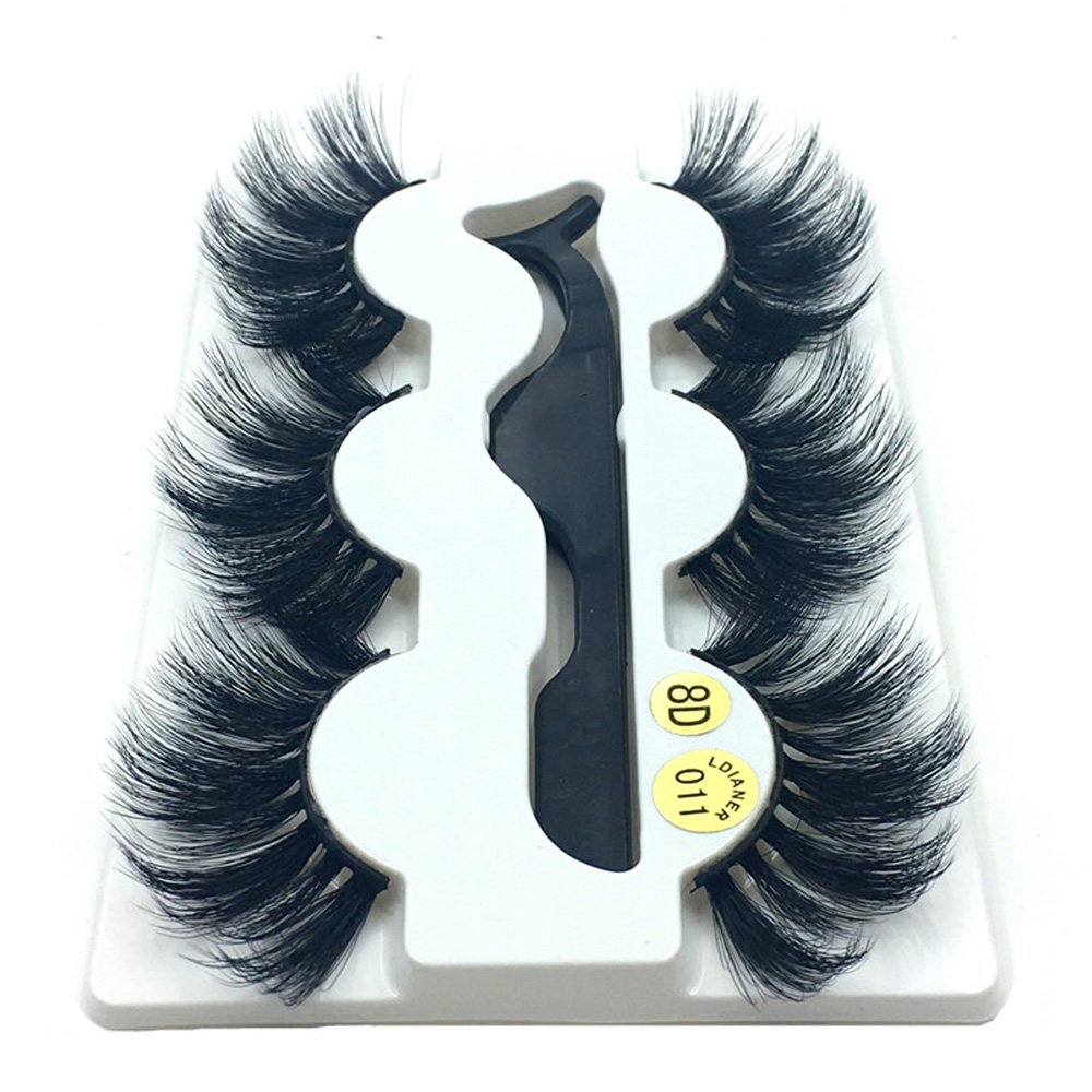3 Pairs 25mm Mink False Eyelashes 8D Thick Dramatic Long Fluffy Eyelash Makeup Extension Handmade Lashes with a Tweezer