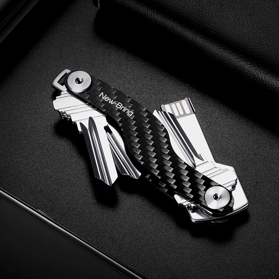 Newbring Carbon Fiber Key Organizer Car Key Holder Chain Smart Key Wallets Ring Y19052202