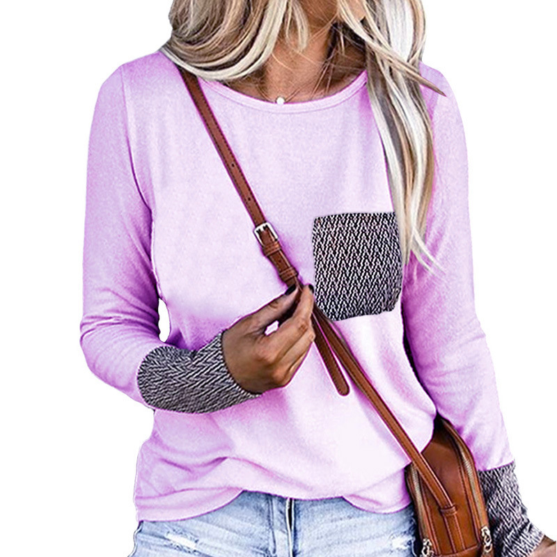 Women's T-Shirt Europe United States autumn/winter 2021 sets pure color round collar cross long sleeve