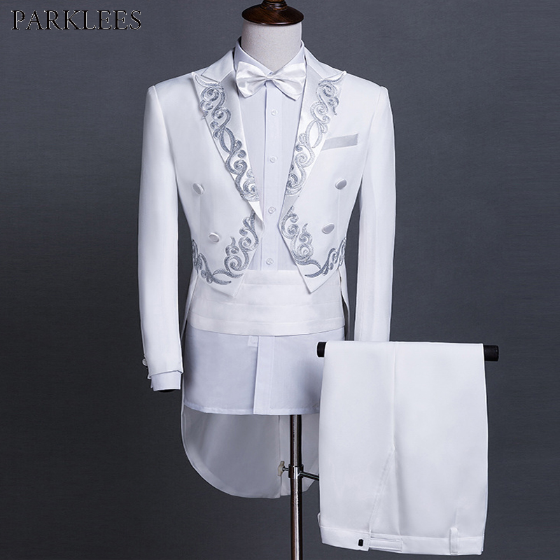 White Tailcoat Men Wedding Grooms Embroidered Suits 2 Piece Mens Suits with Pants Prom Singers Stage Costume Tuxedo Men Suit Set, Black and gold
White Tailcoat Men Wedding Grooms Embroidered Suits 2 Piece Mens Suits with Pants Prom Singers Stage Costume Tuxedo Men Suit Set, Black and gold