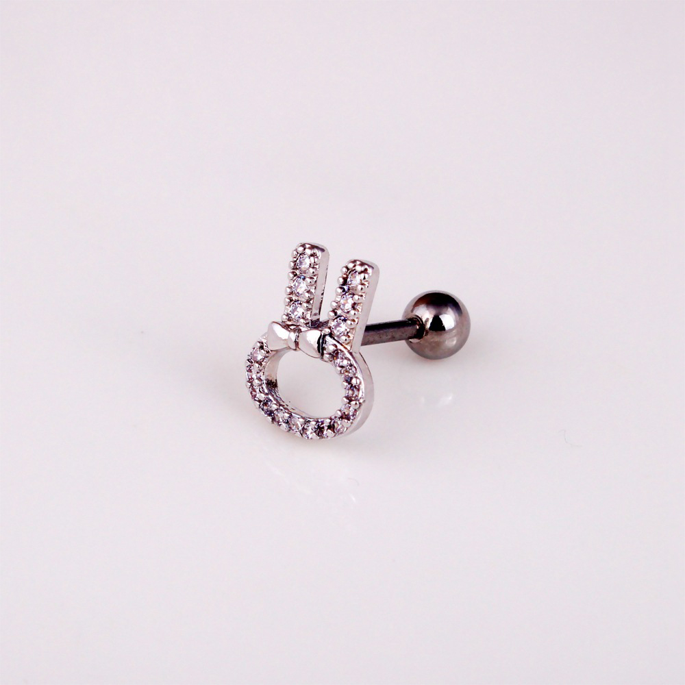 Shiny Zircon Hollow Cute Cat Animal Screwback Stud Earring Ear Bone Nail Jewelry No Fading No Allergies