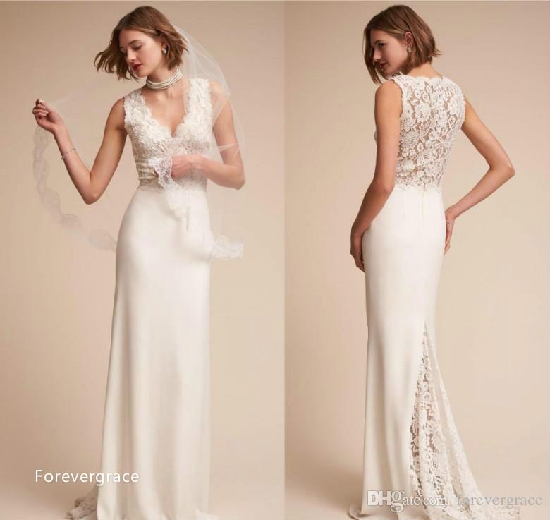 2019 Exquisite Illusion Lace Appliqued Wedding Dress Modern Beach Sheath V Neck Long Bridal Gown Custom Made Plus Size, Ivory
2019 Exquisite Illusion Lace Appliqued Wedding Dress Modern Beach Sheath V Neck Long Bridal Gown Custom Made Plus Size, Ivory