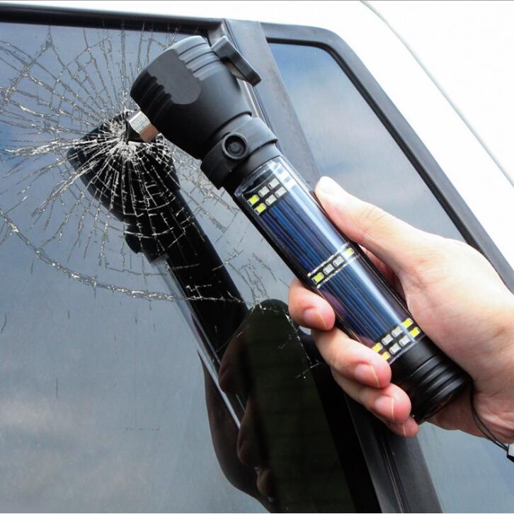 Solar rechargeable flashlight LED lamp outdoor multi-functional broken window hammer mobile phone charging alarm rescue USB car, Black
Solar rechargeable flashlight LED lamp outdoor multi-functional broken window hammer mobile phone charging alarm rescue USB car, Black