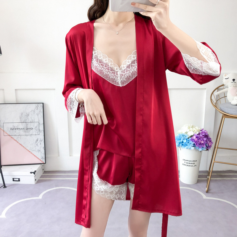 Spring And Autumn New Ladies High-Grade Silk Forging Lace Sexy Suspenders Shorts Nightgown Home Service Pyjamas Three-Piece Suit, Red
Spring And Autumn New Ladies High-Grade Silk Forging Lace Sexy Suspenders Shorts Nightgown Home Service Pyjamas Three-Piece Suit, Red