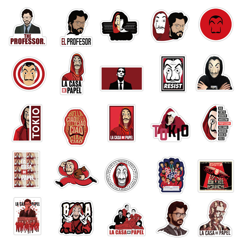 50pcs/Set TV Show Money Heist Sticker For DIY Luggage Laptop Macbook Skateboard Motorcycle Bicycle Decal Stickers