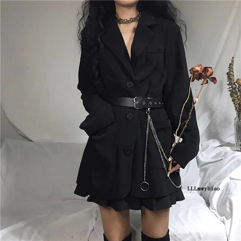 2020 Autumn Office Lady Black Blazer Coat Women Harajuku Long Sleeve Vintage Medium-long Suit Jacket Ladies Tops With Belt Z412
2020 Autumn Office Lady Black Blazer Coat Women Harajuku Long Sleeve Vintage Medium-long Suit Jacket Ladies Tops With Belt Z412