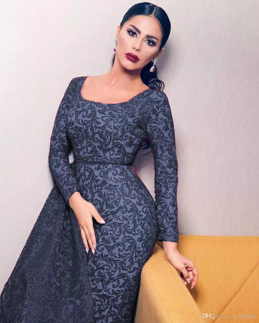 Elie Saab Evening Dresses with Detachable Skirt Square Neck Appliques Beaded Long Sleeve Prom Dress Custom Made Plus Size Formal Party Gowns