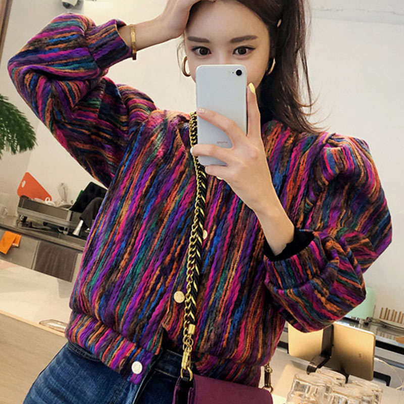 Women Short Jakcet Stripe Chromatic Coat Round Neck Puff Sleeve Single Brested Female Jackets Casual Streetwear Ladies Outerwear Y200101, Khaki
Women Short Jakcet Stripe Chromatic Coat Round Neck Puff Sleeve Single Brested Female Jackets Casual Streetwear Ladies Outerwear Y200101, Khaki