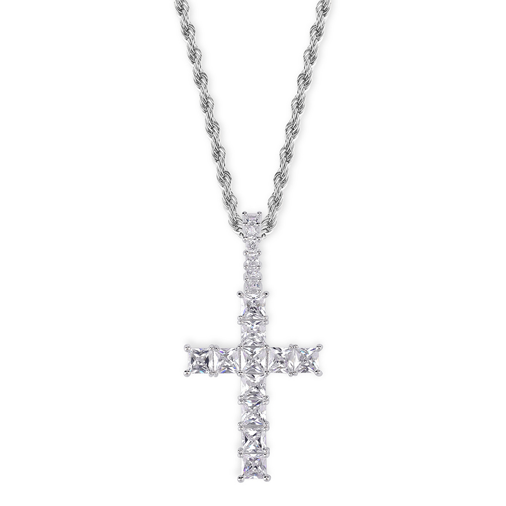 personalized Vintage Rose Gold Blingbling Diamond Iced Out Cross Pendant Chain Necklace Square Cubic Zirconia Jewelry Gift For Men Women