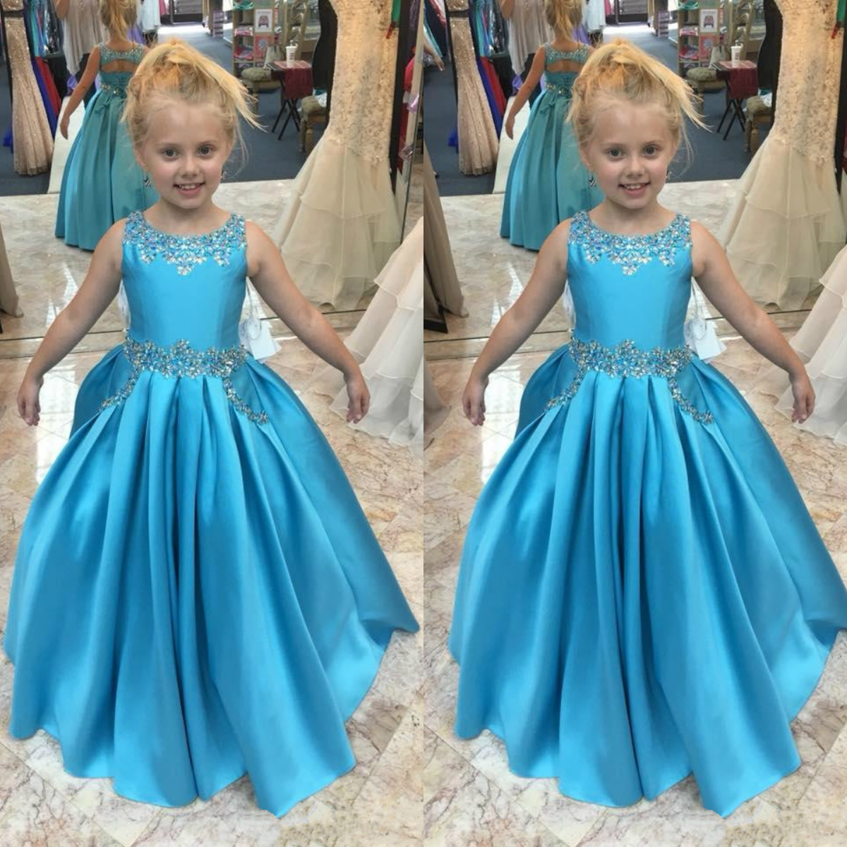 Little Flower Girls Dresses Rhinestones International Pageant Girls Dress for Toddler Infant Baby Girls Kids Sleeveless Birthday Party Gown
