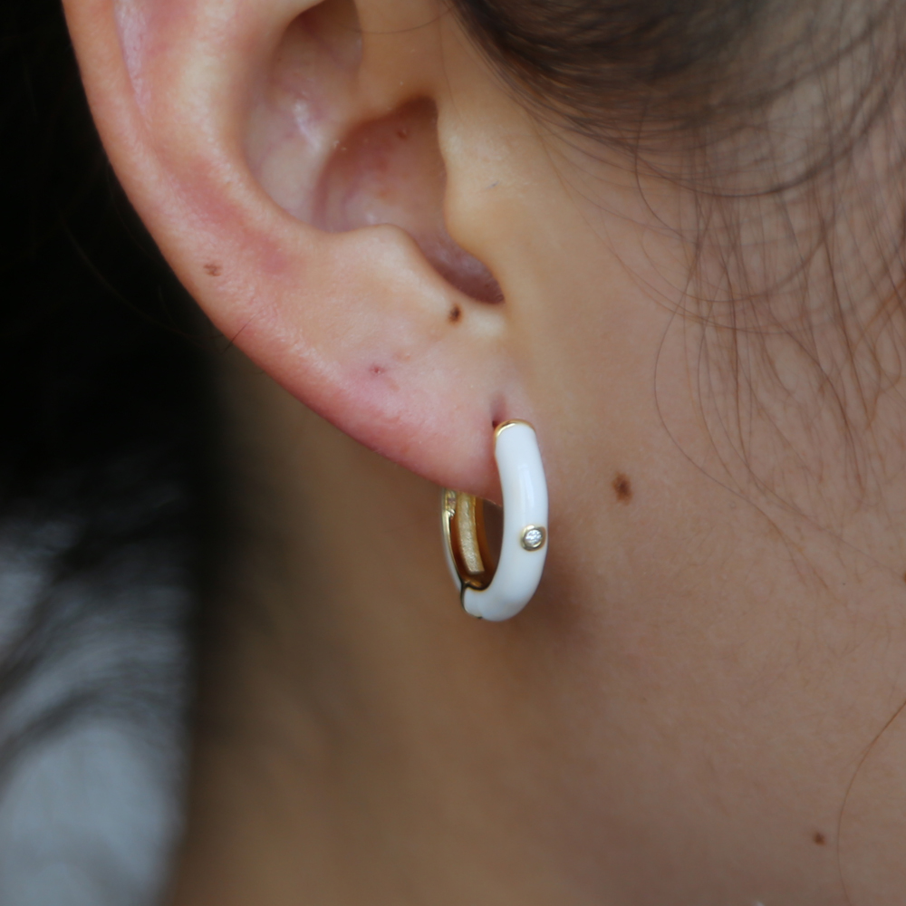 Hoop earring with gold plated red enamel with single cz eye elegance fashion women gift lover gift red color earrings