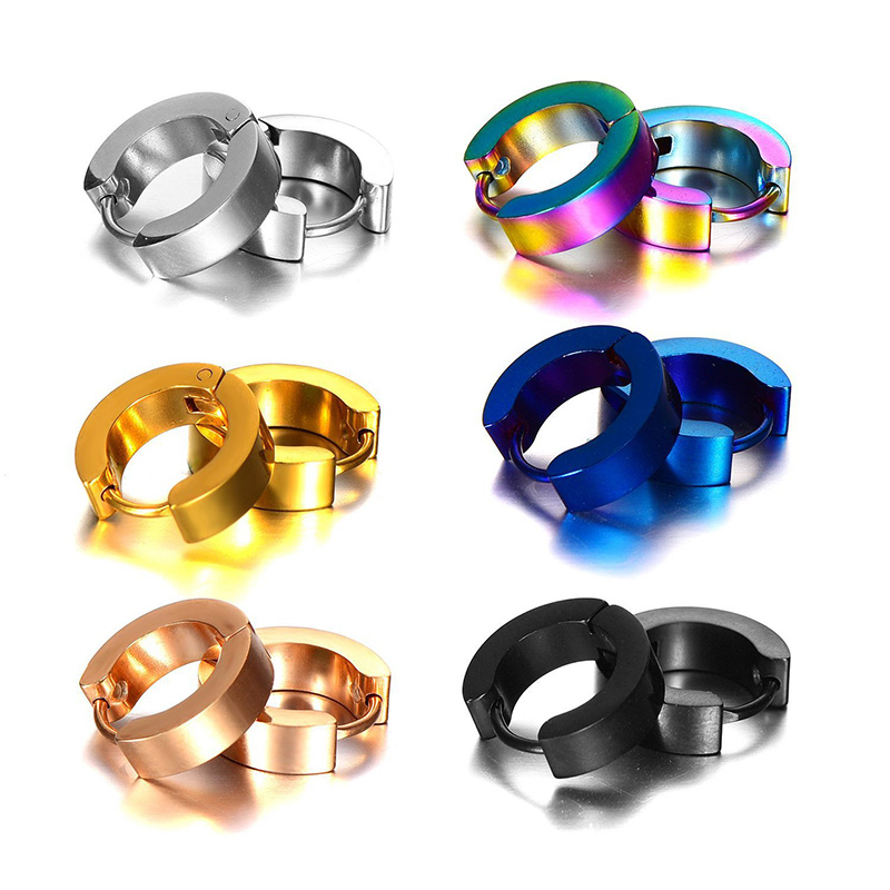 Hip Hop Colorful Ear Clip Hoop Earrings Stainless Steel Classic Circle Earrings Jewelry Men Women Wholesale
