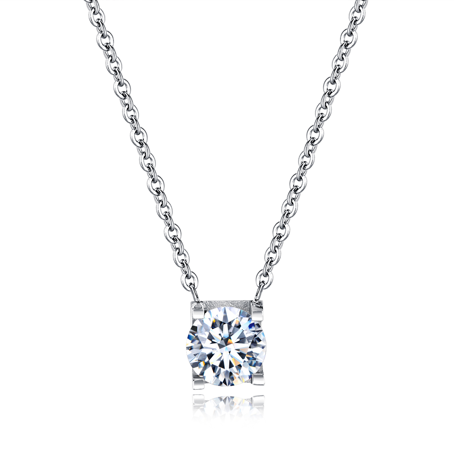 Classic Charm Pendant Necklace Single Diamond Stone Stainless Steel 18k Rose Gold Plated Necklace Jewelry Woman Gift