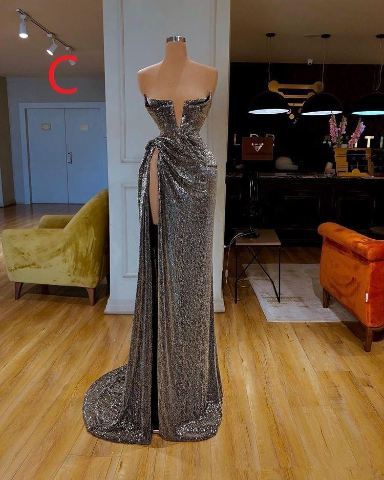 new arrival silver long prom dresses sequined beads cheap dubai arabic evening dress formal party wear robes de soire