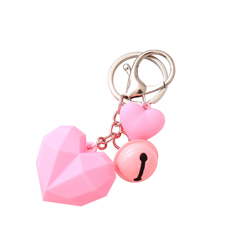 Bell Key Chains Cartoon Geometric Faceted Heart Keychain for Women Lovers Car Key Ring Holder Keyring Bag Decoration Jewelry Gifts Accessory