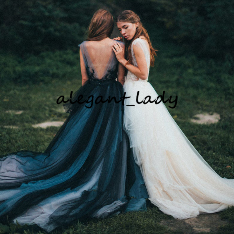 Vintage Gothic Black Wedding Dresses 2020 Retro Sheer Neck Lace Applique Boho Country Garden Bride Wedding Gown vestido de noiva