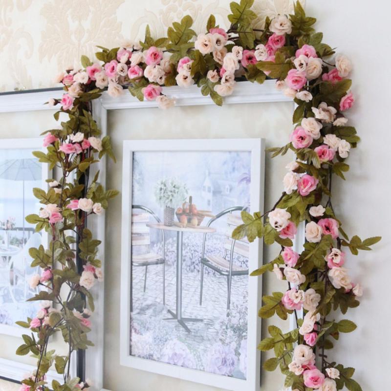 230cm/ 91in Silk Rose Wedding Decorations Ivy Vine Artificial Flowers Arch Decor with Green Leaves Hanging Wall Garland A0332