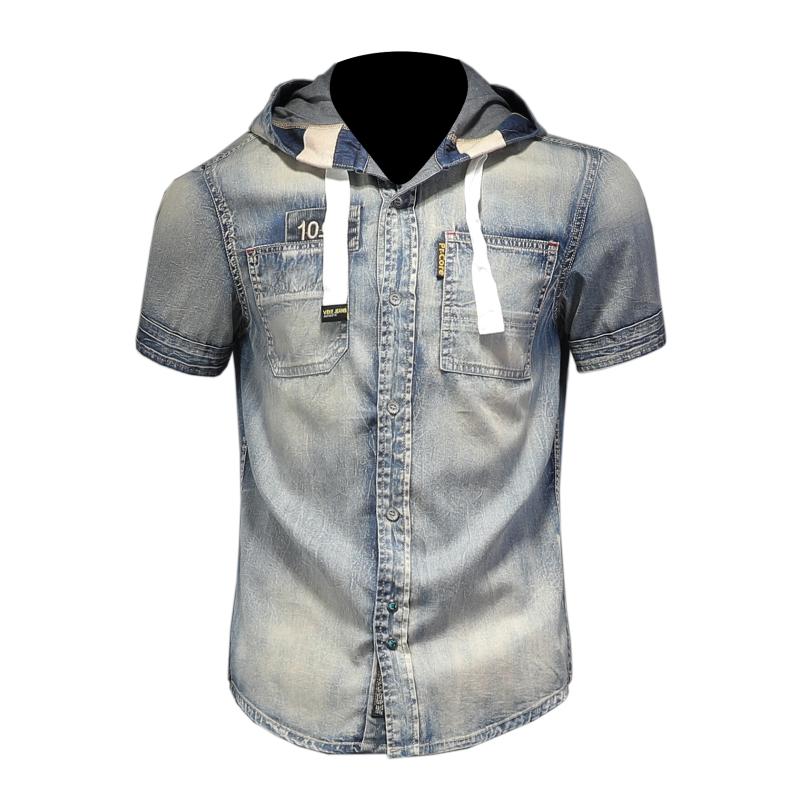 Mens Denim Shirts Short Sleeve Luxury Casual Slim Fit Jeans Washed Shirt With Hat Fashion Print Tops Shirt, Blue
Mens Denim Shirts Short Sleeve Luxury Casual Slim Fit Jeans Washed Shirt With Hat Fashion Print Tops Shirt, Blue