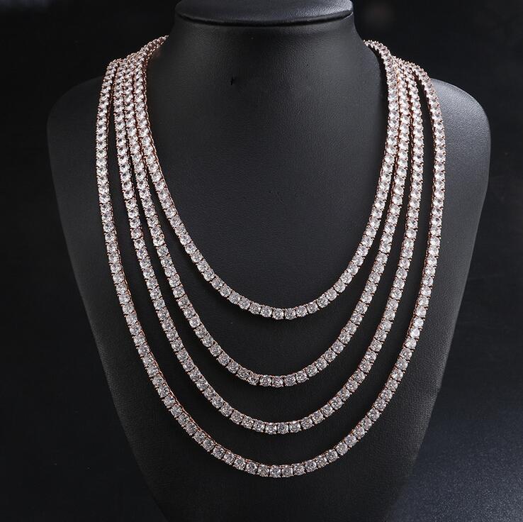 Hip Hop New Vintage Fashion Jewelry 18K White&Rose Gold Fill Full Round Cut Single Row White Topaz CZ Diamond Party Women Men Necklace Gift