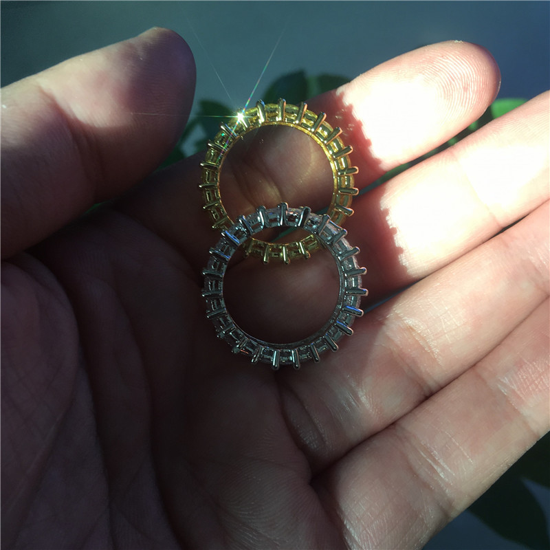 Vecalon Lovers Promise Ring 925 sterling silver Princess cut Diamond Cz Party Wedding band rings for women Finger Jewelry