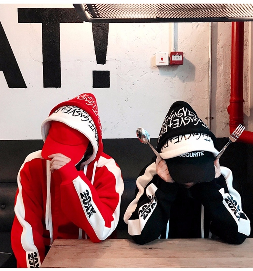 New BF Oversize Hoodie Streetwear Hip Hop Red Black Double Hooded Hoody Mens Hoodies and Sweatshirts High Street L160 V191128