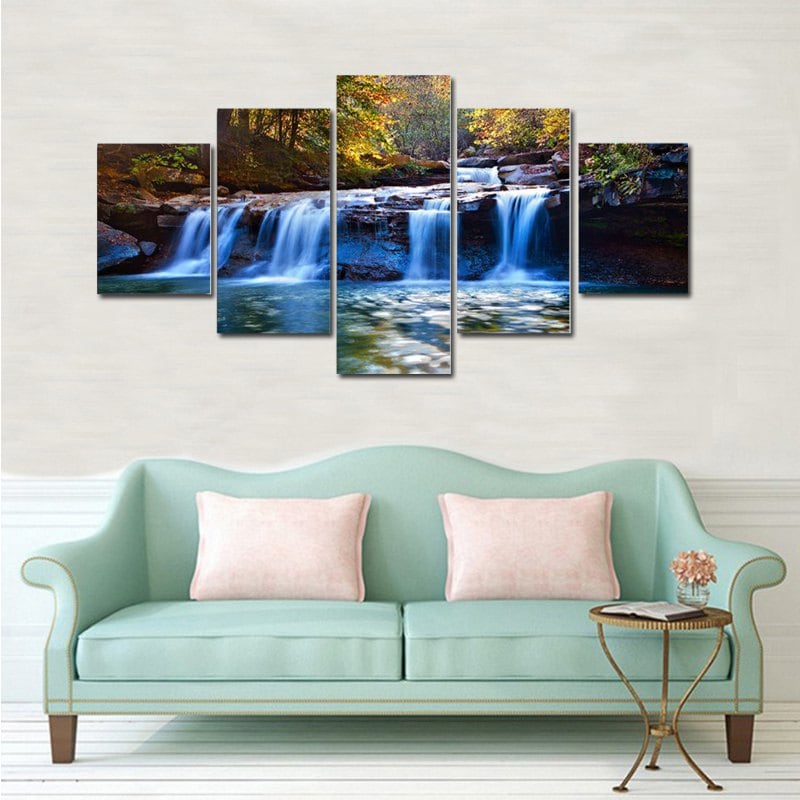 5pcs/set Modern Hd Waterfall Picture Canvas Oil Painting Wall Art Pictures For Living Room Cuadros Home Decoration No Frame