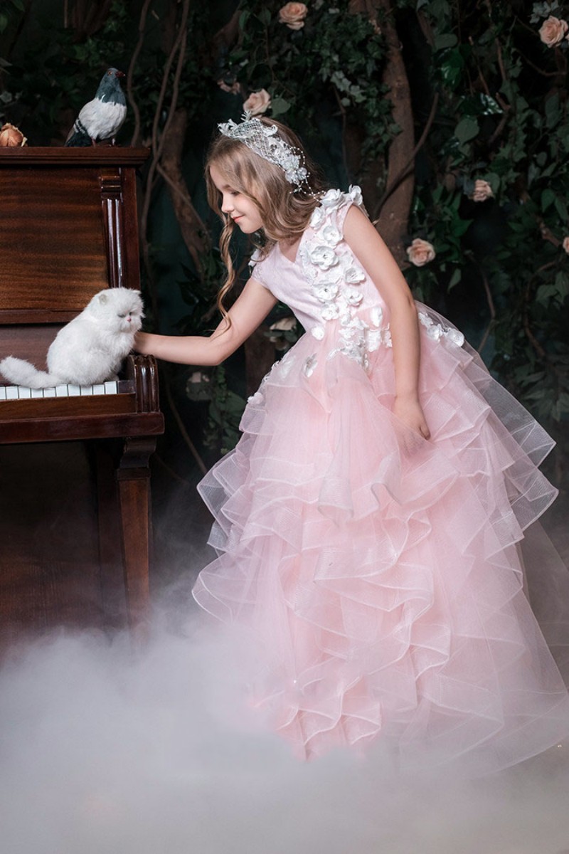 Lovey Holy Lace Princess Flower Girl Dresses 2019 Ball Gown First Communion Dresses For Girls Sleeveless Tulle Toddler Pageant Dresses