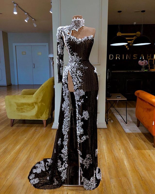 Sexy Side Split Mermaid Evening Dresses With Pearls One Shoulder Long Sleeve Appliques Beads Tulle Party Gowns Sweep Train Prom Gowns Customized, Light sky blue
Sexy Side Split Mermaid Evening Dresses With Pearls One Shoulder Long Sleeve Appliques Beads Tulle Party Gowns Sweep Train Prom Gowns Customized, Light sky blue