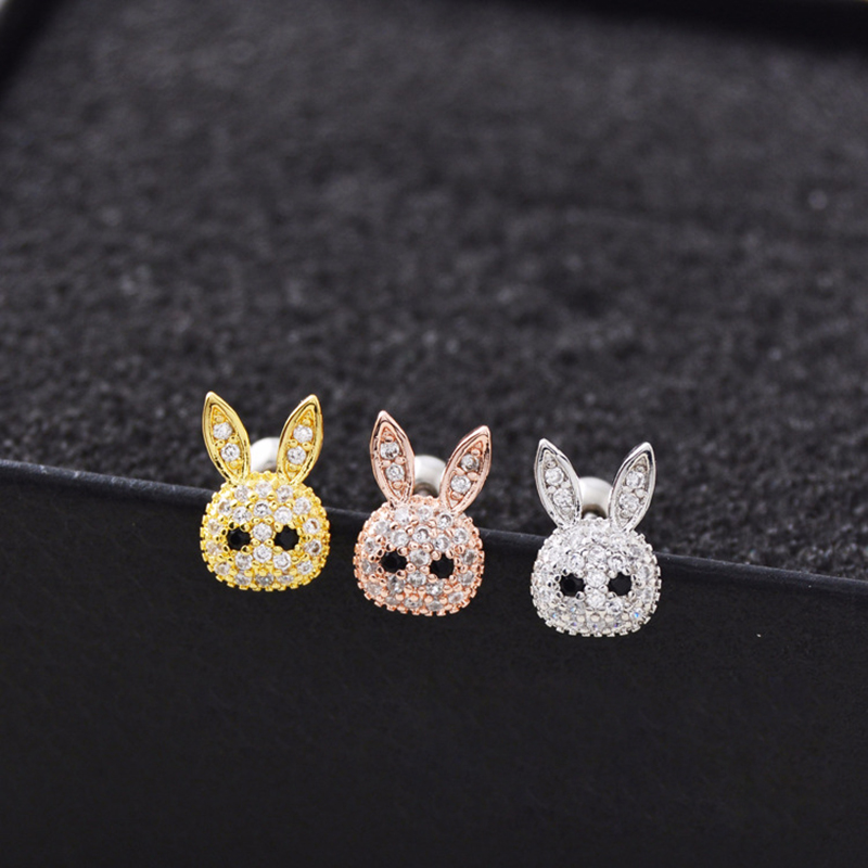 Bling Zircon Cute Rabbit Animal Screwback Stud Earring Ear Bone Nail Jewelry No Fading No Allergies Safe Sleeping Without Picking