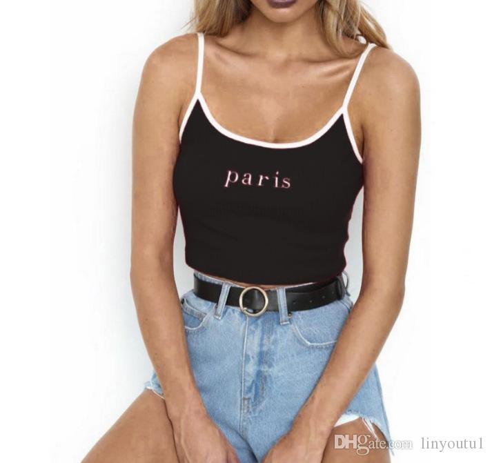 2020 Summer Women Crop Top Sexy Honey Letter Embroidery Tank Tops Cropped Ladies Spaghetti Strap Elastic Shirt Vest Camisole