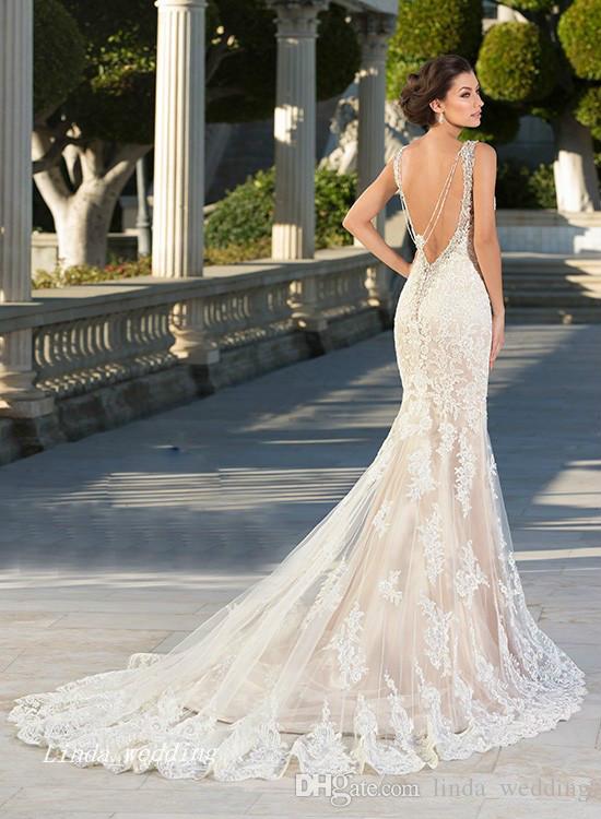 2019 Vintage Mermaid Wedding Dresses Spaghetti Staps Beaded Backless Lace Long Bridal Party Gowns Plus Size vestidos de novia sirena encaje