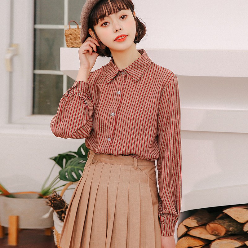 Summer Chiffon Blouse Women Elegant Long Sleeve Tops Fashion Striped Blouse Lapel Shirts, Red
Summer Chiffon Blouse Women Elegant Long Sleeve Tops Fashion Striped Blouse Lapel Shirts, Red