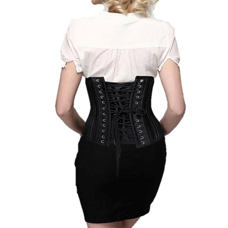 26 Steel Boned Plus Size Padded Waist Trainer Body Shaper Satin Underbust Corset Women Slim Modeling Strap Belly Slimming Sheath Belt Black