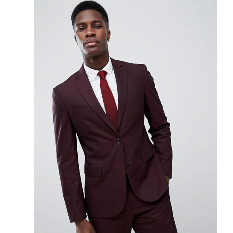 Burgundy Mens Formal Tuxedos 2 Pieces Slim Fit Notched Lapel Wedding Suits Handsome Groom Two Button Wear Jackets