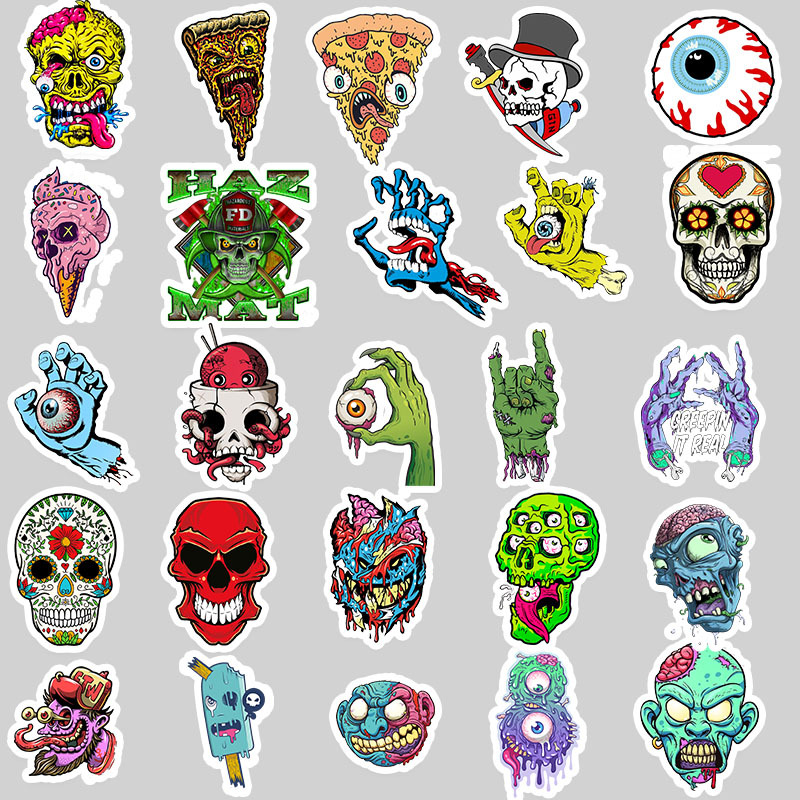 50pcs/lot Waterproof Terrible Stickers Skull Sticker and Decals for Graffiti Laptop Motorcycle Bicycle Luggage Skateboard
