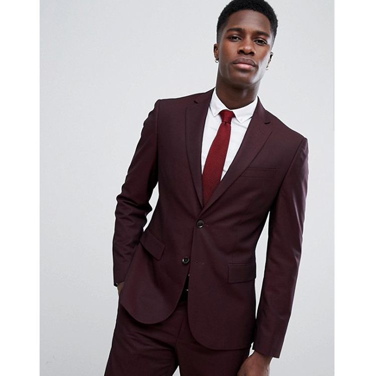 Burgundy Mens Formal Tuxedos 2 Pieces Slim Fit Notched Lapel Wedding Suits Handsome Groom Two Button Wear Jackets