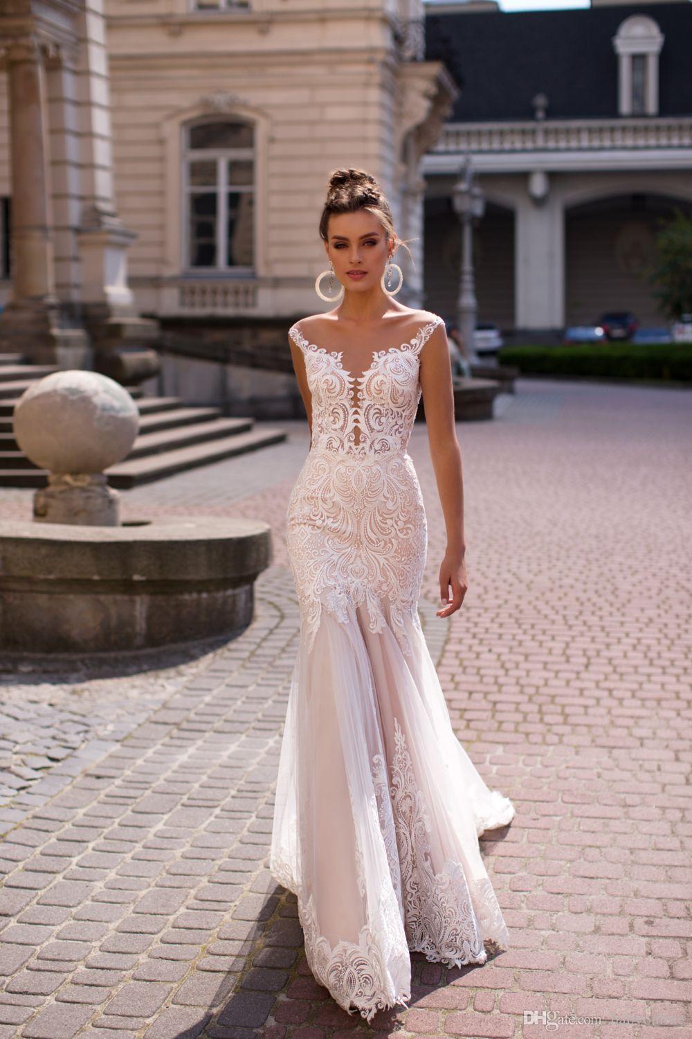 Lace New Stunning White Mermaid Wedding Dresses With Cape Sexy Sheer Button Covered Backless Floor Length Bridal Gowns Vestidos De Soiree