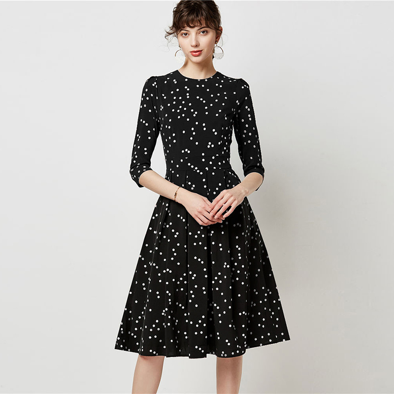Elegant A-line Pleated Dress Women Vintage Dot Print Office Midi Dresses Autumn Casual O Neck Three Quarter Sleeve Tunic Robe, Black white
Elegant A-line Pleated Dress Women Vintage Dot Print Office Midi Dresses Autumn Casual O Neck Three Quarter Sleeve Tunic Robe, Black white