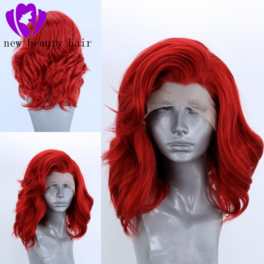 Hot Natural Soft brazilian full Lace Front Wigs 14inch red Short wave Bob Wig Heat Resistant Straight Synthetic Cosplay Wig For Black Women