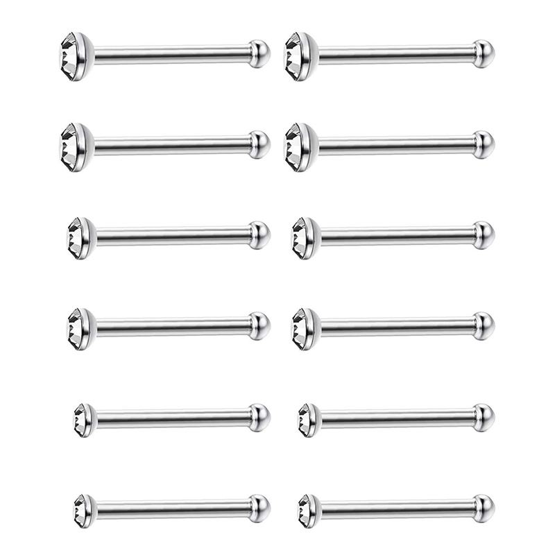 60pcs Stainless Steel Nose Studs Rings Piercing Pin Body Jewelry 15mm 2mm 25mm