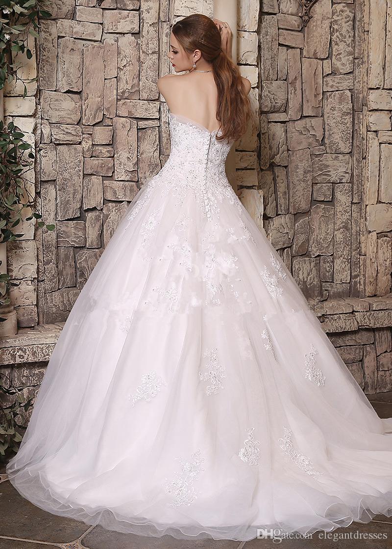 Wedding Strapless Slim Dresses Sexy Lace Appliques A-Line Bridal Gowns Princess Garden Long Organza Vestidos De Marriage