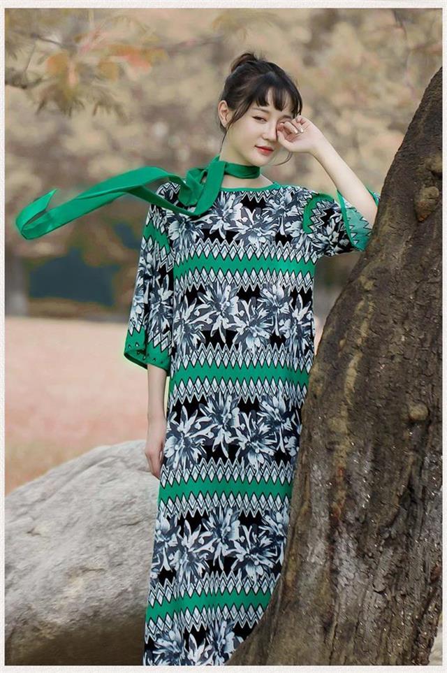 2020 Women Spring Summer Enthnic Clothing Cotton Linen Printed Dress Ladies Vintage Patchwork Retro Robe Dress Female Improve Hanfu