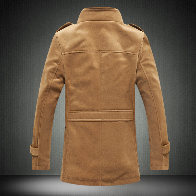 Men Stand Lead Lamb Worsted Windbreaker Jacket Male Navy Blue Long Fund Loose Coat Male Warm Thicken Outwear Turn-down Collar