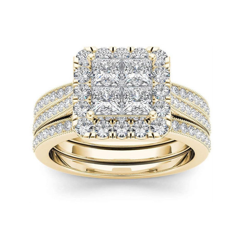 Crystal Female Big Zircon Stone Ring Set Fashion Gold Silver Bridal Wedding Rings For Women Promise Love Engagement Ring