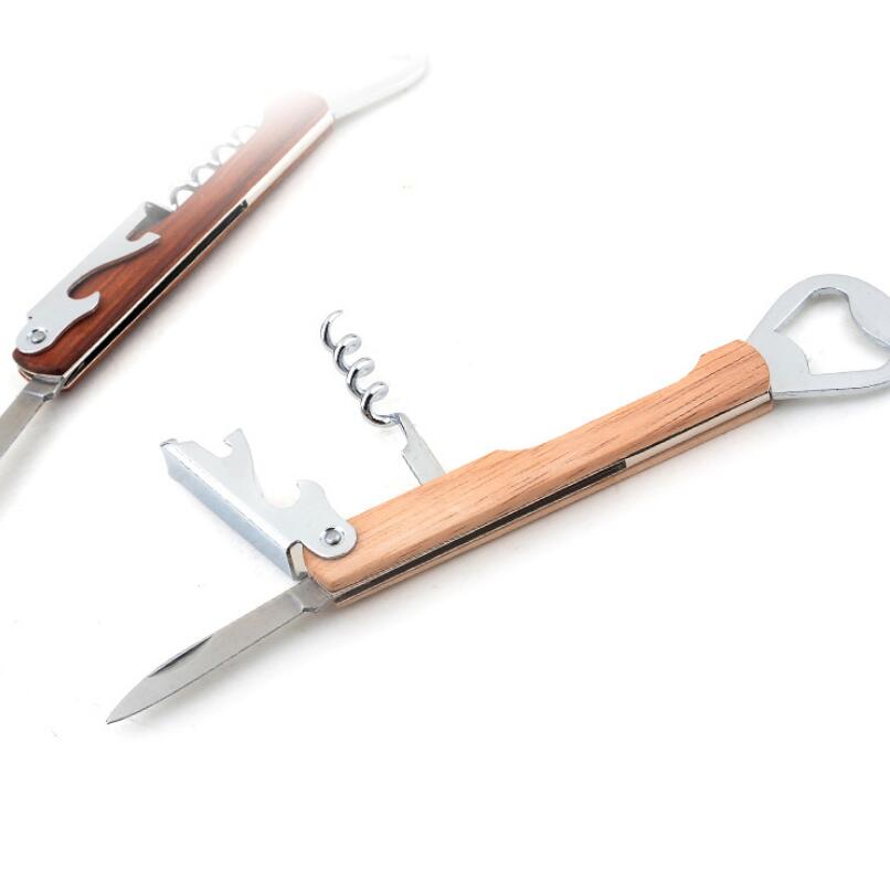 Wood Handle wine opener Stainless Steel Hand-Held Deluxe Bottle Opener Corkscrew Double Hinge Waiters Wine Bottle Opener LX6394