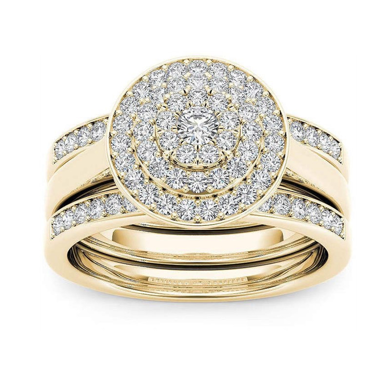 Crystal Female Big Zircon Stone Ring Set Fashion Gold Silver Bridal Wedding Rings For Women Promise Love Engagement Ring
