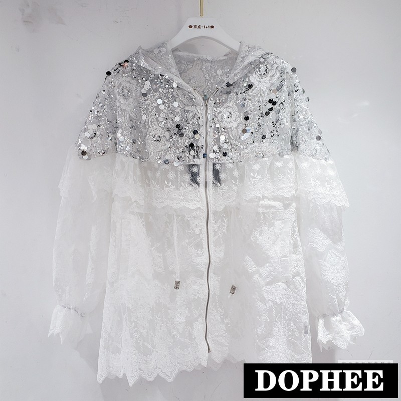 Streetwear Lace Jacket for Women Summer New Fashion Sequin Stitching Lace Mid-Length Sunscreen Hooded Jacket Coat, White
Streetwear Lace Jacket for Women Summer New Fashion Sequin Stitching Lace Mid-Length Sunscreen Hooded Jacket Coat, White