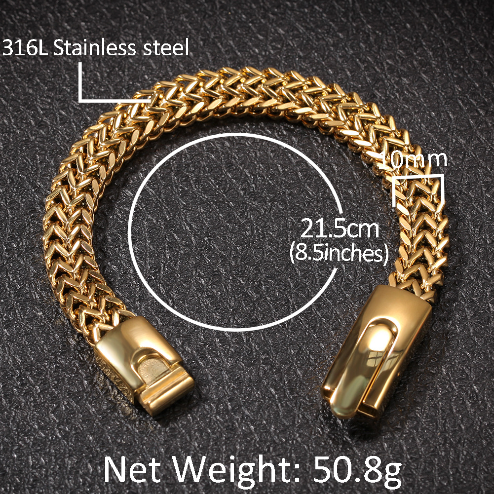 Mens Titanium Stainless Steel Franco Chain Hip Hop Gold Bracelet Personalized Miami Rapper Club Wristband Wolf Tide Jewelry Gifts for Guys for Sale