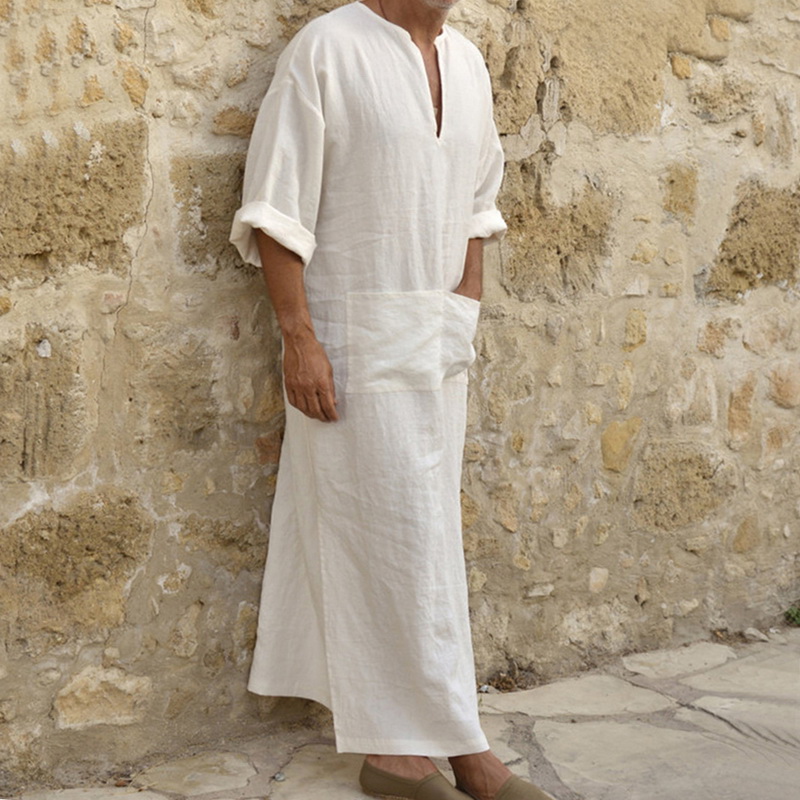 Shujin Muslim Men Abaya Jilbab Shirt Robes Jubba Thobe Islamic Men's Clothing SetsEid Mubarak Worship Service Middle